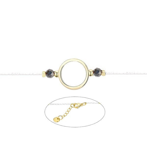 Bracelet pour femme - Cordelettes beige - Anneau doré pierre naturelle Labradorite