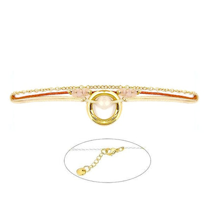 Bracelet pour femme acier 316 et gemme sur fil nylon bordeaux et beige Bracelet pierres naturelles Bijouxmode