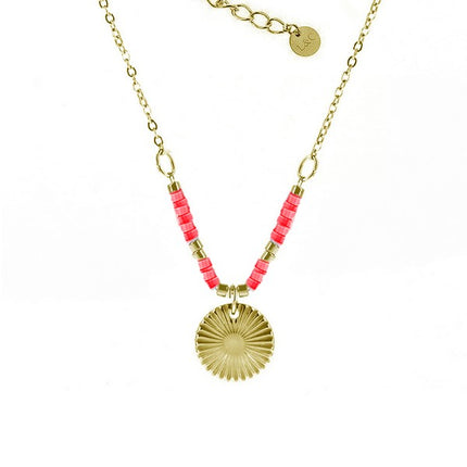 Collier femme acier 316 doré perles rouge et or Bijouxmode