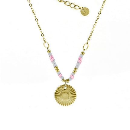 Collier femme acier 316 doré perles rose pale et or Bijouxmode