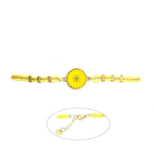 Bracelet acier 316 rosace et fil nylon jaune