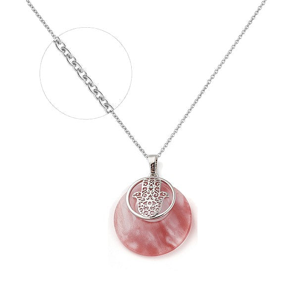 Collier femme chaîne et pendentif main de fatma pierre naturelle Quartz rose