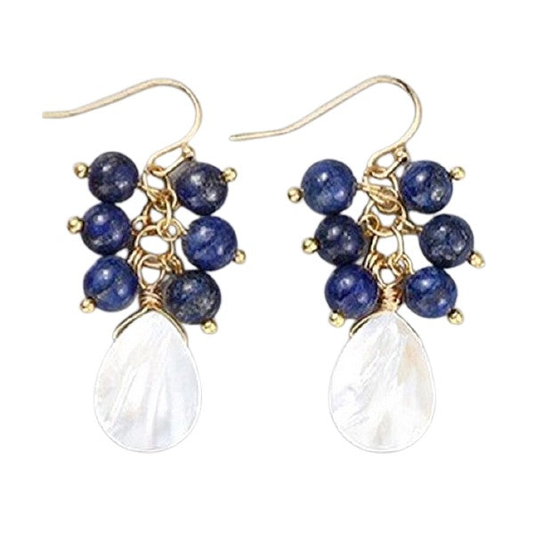 Boucles d'oreilles plaqué or pierre naturelle coquille de nacre Lapis lazuli