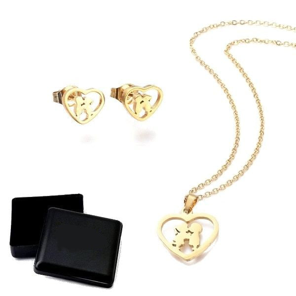 Coffret cadeau pour femme - Ensemble collier et boucles d'oreilles coeur avec enfants