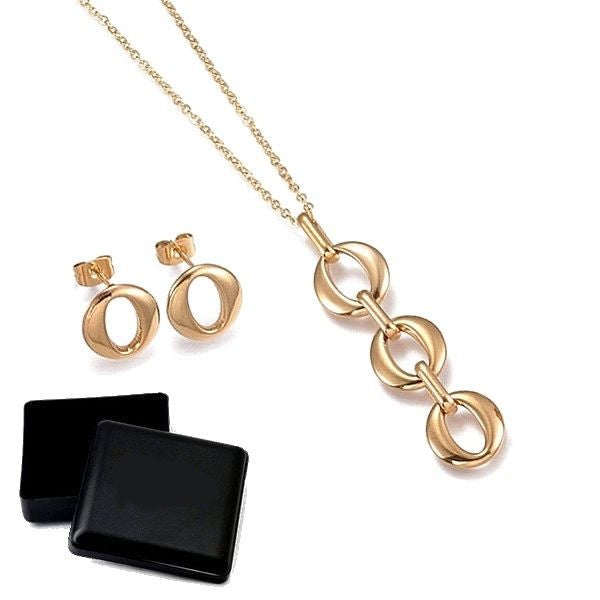 Coffret cadeau pour femme - Ensemble collier & Boucles d'oreilles trio d'ovale or