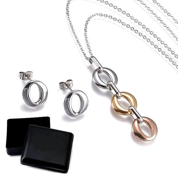 Coffret cadeau pour femme - Ensemble collier & Boucles d'oreilles trio d'ovale trois ors