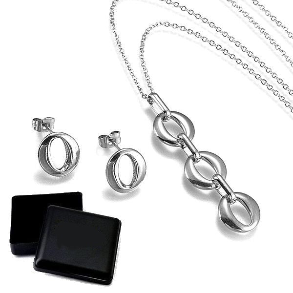 Coffret cadeau pour femme - Ensemble collier & Boucles d'oreilles trio d'ovale argenté