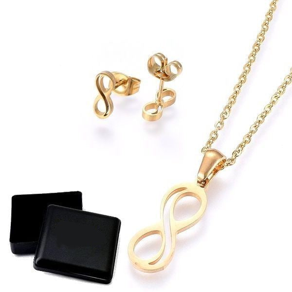 Coffret cadeau pour femme - Ensemble collier & Boucles d'oreilles infini doré