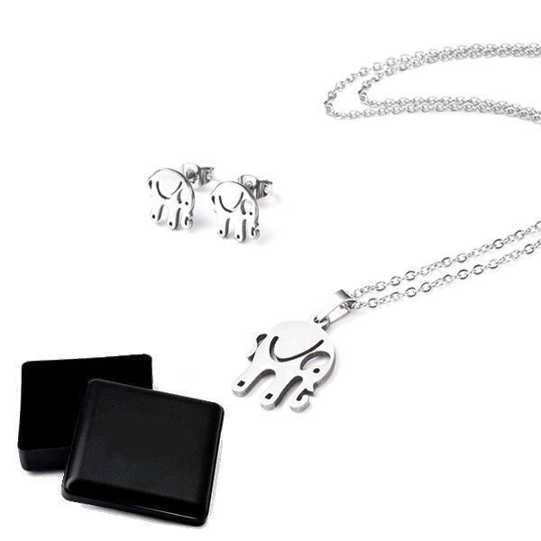 Coffret cadeau pour femme - Ensemble collier & Boucles d'oreilles éléphant 