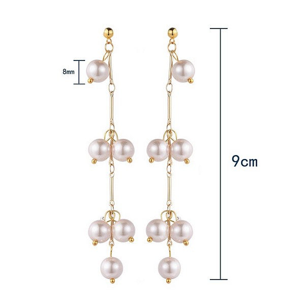 Boucles d'oreilles plaqué or avec perles de verre nacrées 85mm