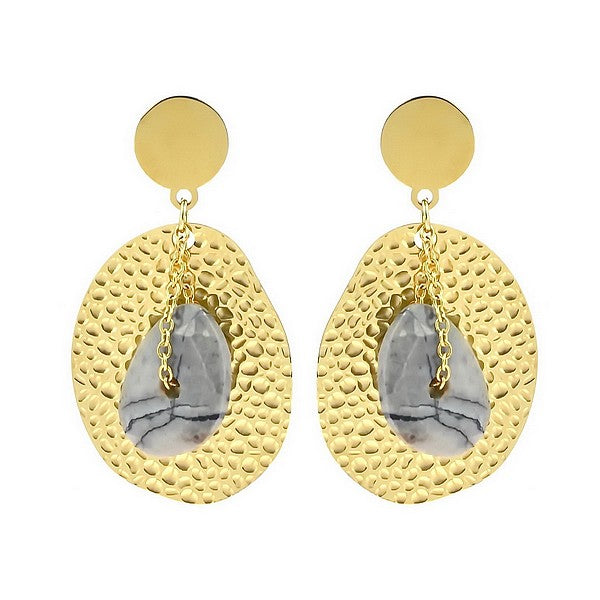 Boucles d'oreilles femme acier 316 inoxydable pierre avec chaîne Jaspe Picasso Boucles d'oreilles pierres naturelles Bijouxmode
