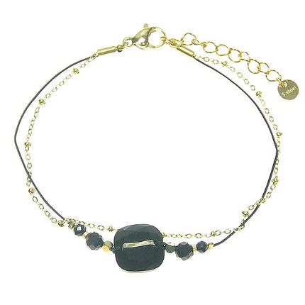 Bracelet femme double rangs acier inoxydable pierre carré Agate Bracelet pierres naturelles Bijouxmode