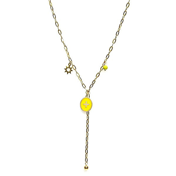 Collier pour femme acier 316 inoxydable pierre moutarde