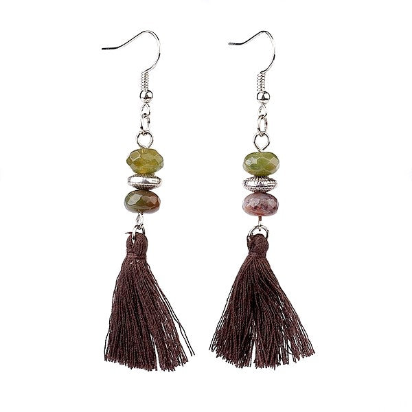 Boucles d'oreilles femme pompon pierre naturelle agate indienne 