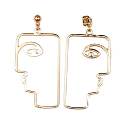 Boucles d'oreilles 18K femme visage 2 - 50 mm Boucles d'oreilles plaqué or Bijouxmode