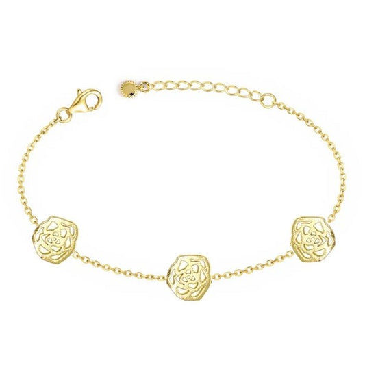Bracelet pour femme de couleur or composé de 3 fleurs de rose