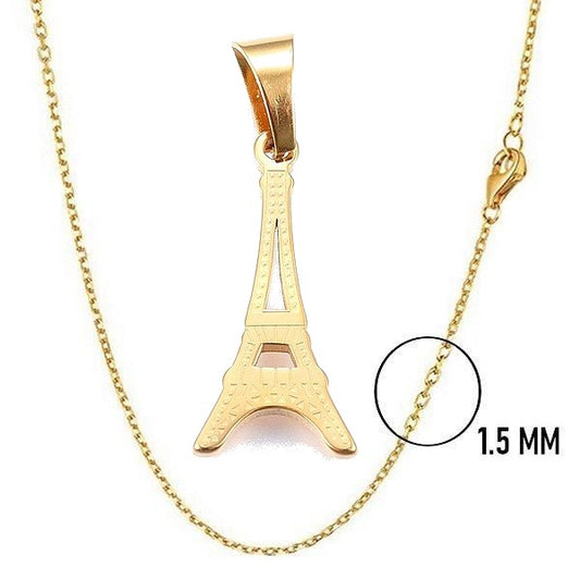 Collier femme acier inoxydable chaîne et pendentif tour Eiffel 27*13 mm