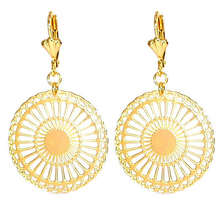 Boucles d'oreilles pour femme - tombante rosace filigrane soleil Boucles d'oreilles plaqué or Bijouxmode