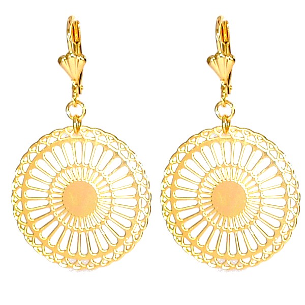 Boucles d'oreilles pour femme - tombante rosace filigrane soleil Boucles d'oreilles plaqué or Bijouxmode