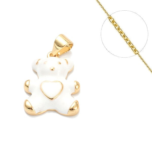Collier chaine et pendentif enfant ourson blanc Colliers plaqué or Bijouxmode