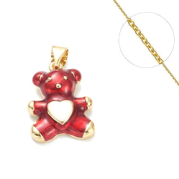 Collier chaine et pendentif enfant ourson rouge Colliers plaqué or Bijouxmode