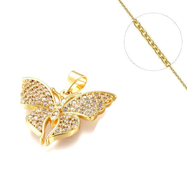 Collier chaine et pendentif zircon cubique papillon Colliers plaqué or Bijouxmode