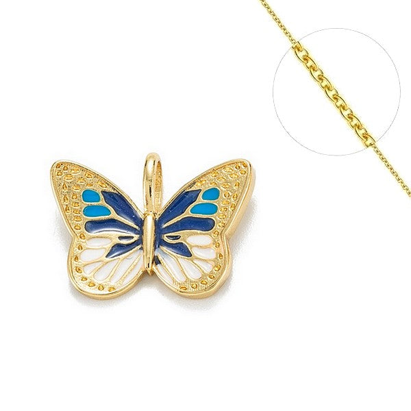 Collier chaine et pendentif zircon cubique papillon bleu Colliers plaqué or Bijouxmode