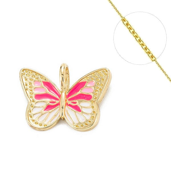 Collier chaine et pendentif zircon cubique papillon rose Colliers plaqué or Bijouxmode