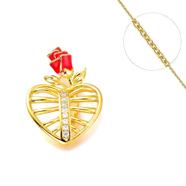 Collier chaine et pendentif zircon cubique coeur avec fleur Colliers plaqué or Bijouxmode
