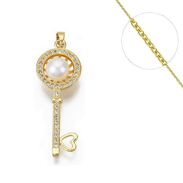 Collier chaine et pendentif zircon cubique perle d'eau douce Colliers plaqué or Bijouxmode