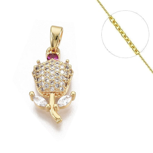 Collier chaine et pendentif zircon cubique fleur Colliers plaqué or Bijouxmode