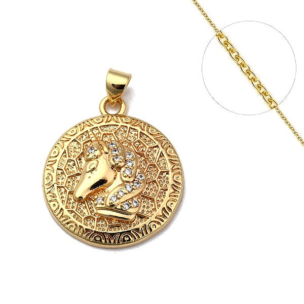 Collier chaine et pendentif zircon cubique cheval Colliers plaqué or Bijouxmode