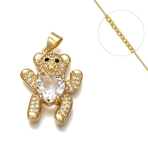Collier chaine et pendentif zircon cubique nounours Colliers plaqué or Bijouxmode