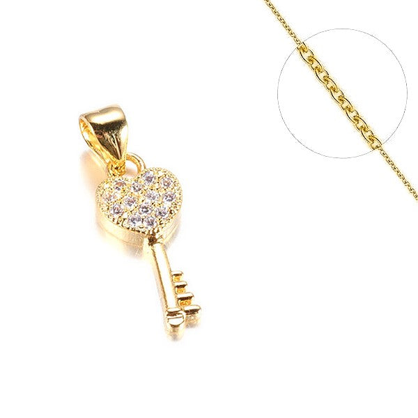Collier chaine et pendentif zircon cubique clé Colliers plaqué or Bijouxmode