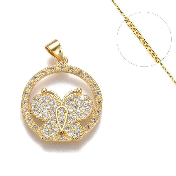 Collier chaine et pendentif zircon cubique cercle orné d'un papillon Colliers plaqué or Bijouxmode