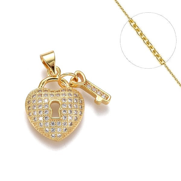 Collier chaine et pendentif zircon cubique coeur avec cléf Colliers plaqué or Bijouxmode