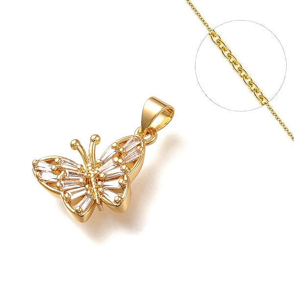 Collier chaine et pendentif zircon cubique papillon Colliers plaqué or Bijouxmode