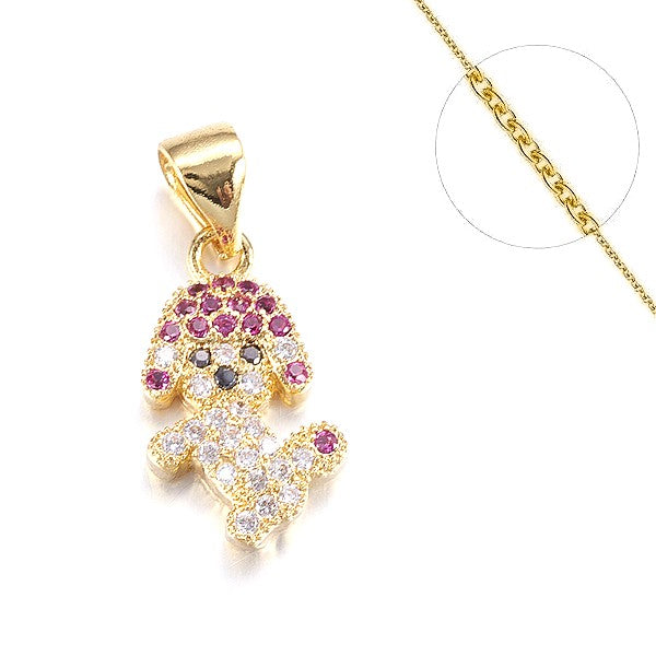Collier chaine et pendentif zircon cubique petit chien Colliers plaqué or Bijouxmode