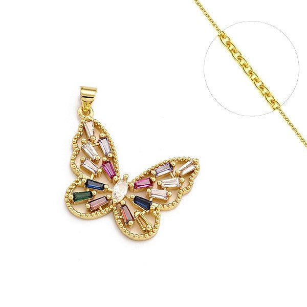 Collier chaine et pendentif zircon cubique multicolor papillon Colliers plaqué or Bijouxmode