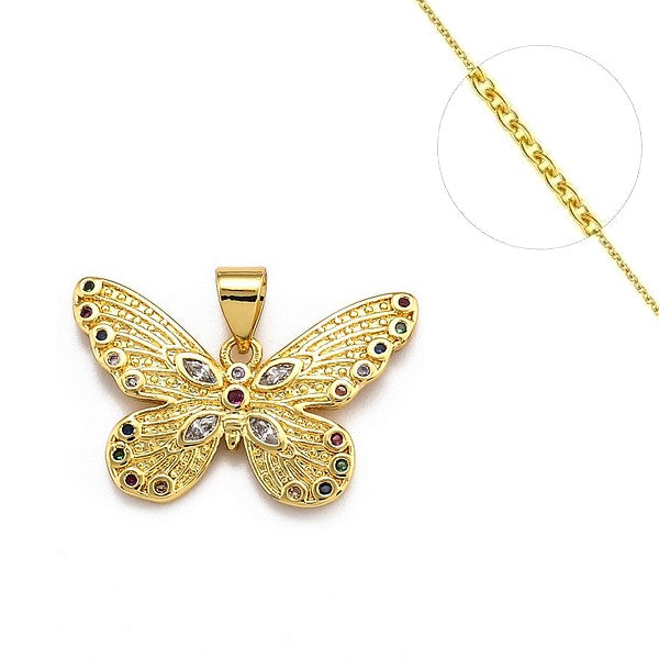 Collier chaine et pendentif zircon cubique papillon Colliers plaqué or Bijouxmode