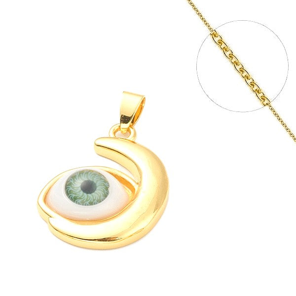 Collier chaine et pendentif zircon cubique oeil vert Colliers plaqué or Bijouxmode