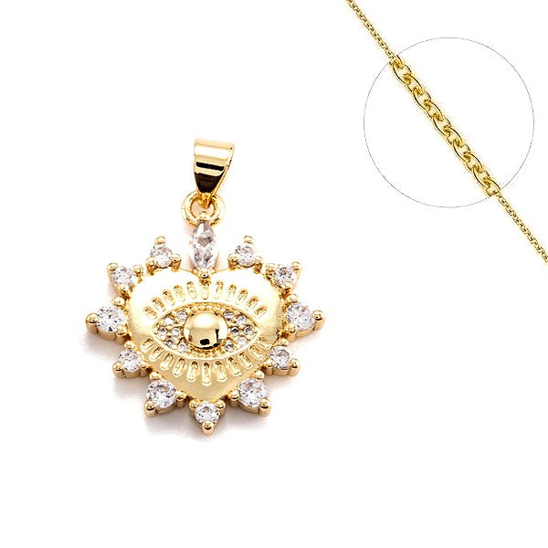 Collier chaine et pendentif zircon cubique coeur yeux Colliers plaqué or Bijouxmode