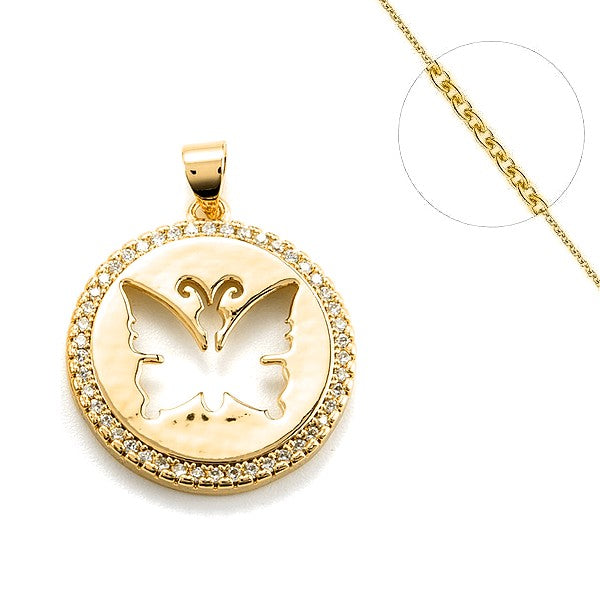 Collier chaine et pendentif zircon cubique ajouré papillon Colliers plaqué or Bijouxmode