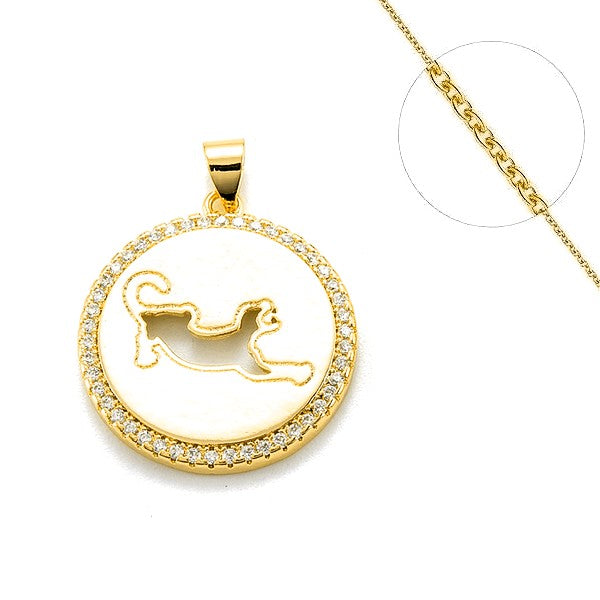 Collier chaine et pendentif zircon cubique ajouré léopard Colliers plaqué or Bijouxmode