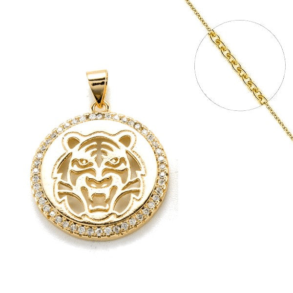 Collier chaine et pendentif zircon cubique ajouré lion 2 Colliers plaqué or Bijouxmode