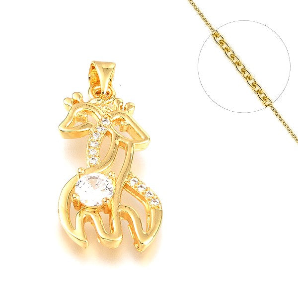 Collier chaine et pendentif zircon cubique double girafe Colliers plaqué or Bijouxmode