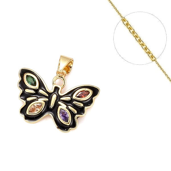 Collier chaine et pendentif papillon noir Colliers plaqué or Bijouxmode
