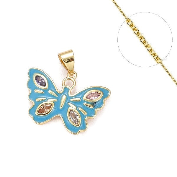Collier chaine et pendentif papillon bleu Colliers plaqué or Bijouxmode