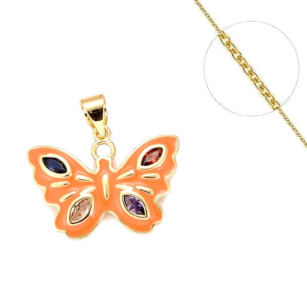 Collier chaine et pendentif papillon orange Colliers plaqué or Bijouxmode