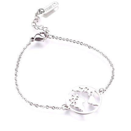 Bracelet acier couleur argent terre globe Bijouxmode